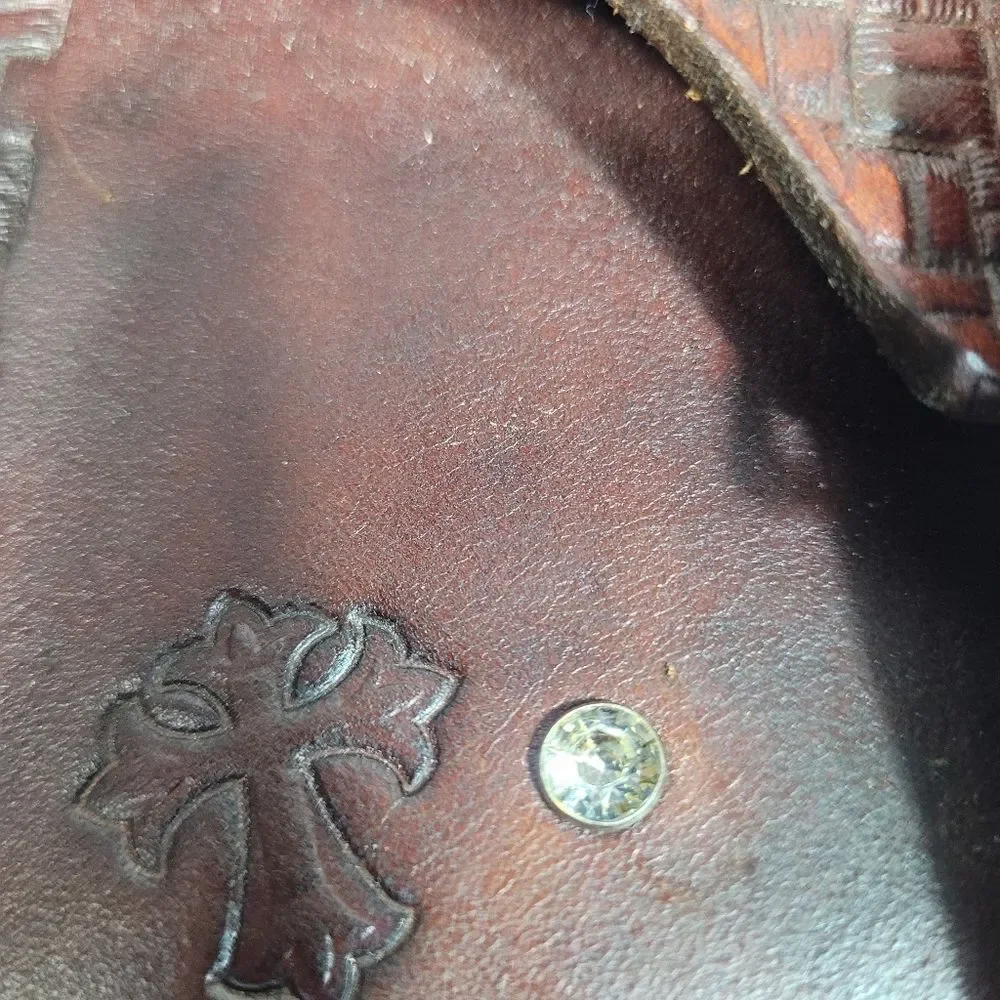 Vtg 80's Cowboy  Holder Pouch Brown Leather Handmade Buckle Western Wallet